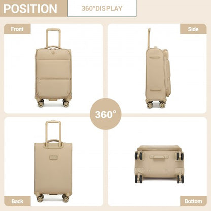 KSN2593 - 20 inch Women's Lightweight Softshell Suitcase with Spinner Wheels and Spacious Compartments - Khaki