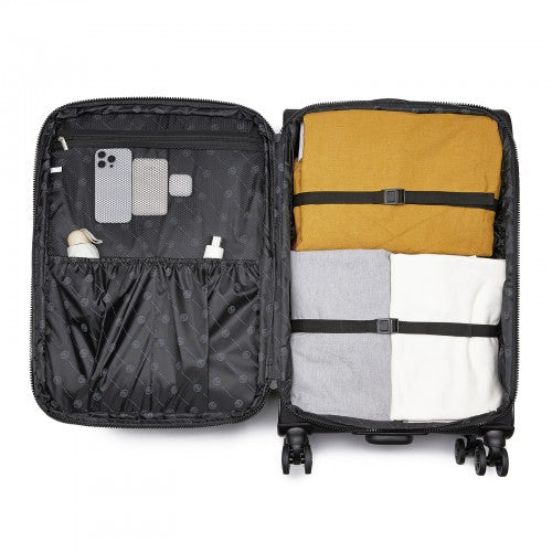 KSN2593 - 26 inch Women's Lightweight Softshell Suitcase with Spinner Wheels and Spacious Compartments - Black