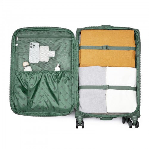 KSN2593 - 26 inch Women's Lightweight Softshell Suitcase with Spinner Wheels and Spacious Compartments - Green