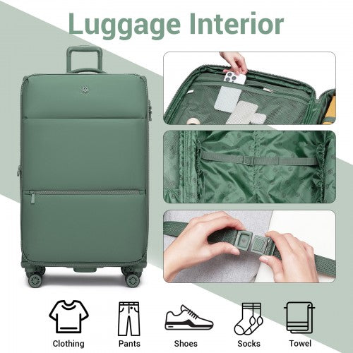 KSN2593 - 30 inch Women's Lightweight Softshell Suitcase with Spinner Wheels and Spacious Compartments - Green