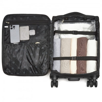 KSN2593 - 20 inch Women's Lightweight Softshell Suitcase with Spinner Wheels and Spacious Compartments - Black