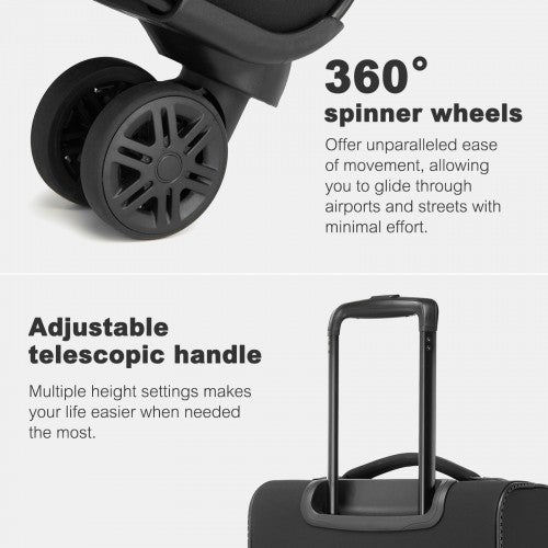 KSN2593 - 20 inch Women's Lightweight Softshell Suitcase with Spinner Wheels and Spacious Compartments - Black