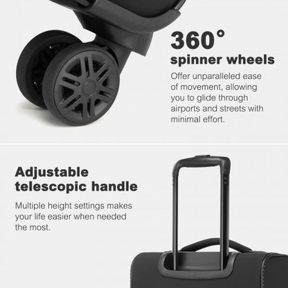 KSN2593 - 20 inch Women's Lightweight Softshell Suitcase with Spinner Wheels and Spacious Compartments - Black