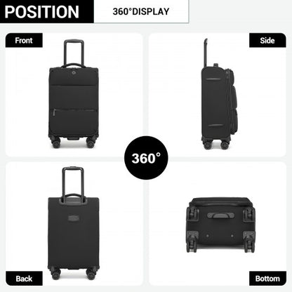 KSN2593 - 20 inch Women's Lightweight Softshell Suitcase with Spinner Wheels and Spacious Compartments - Black
