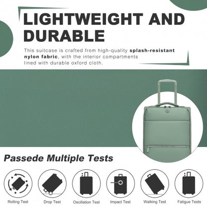 KSN2593 - 20 inch Women's Lightweight Softshell Suitcase with Spinner Wheels and Spacious Compartments - Green