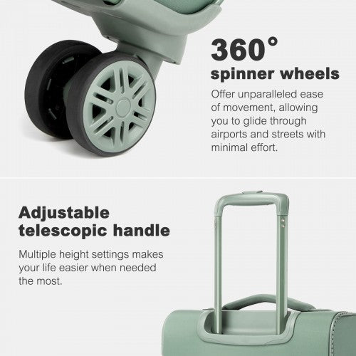 KSN2593 - 20 inch Women's Lightweight Softshell Suitcase with Spinner Wheels and Spacious Compartments - Green