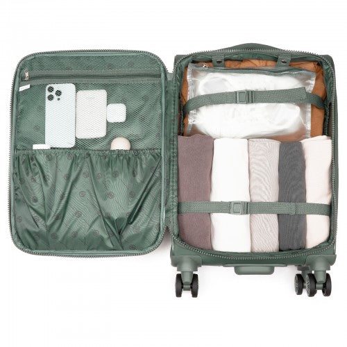 KSN2593 - 20 inch Women's Lightweight Softshell Suitcase with Spinner Wheels and Spacious Compartments - Green