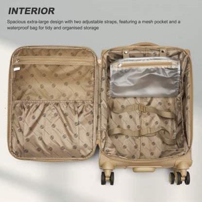 KSN2593 - 20 inch Women's Lightweight Softshell Suitcase with Spinner Wheels and Spacious Compartments - Khaki