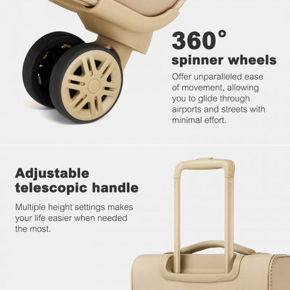 KSN2593 - 20 inch Women's Lightweight Softshell Suitcase with Spinner Wheels and Spacious Compartments - Khaki
