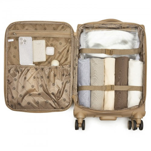 KSN2593 - 20 inch Women's Lightweight Softshell Suitcase with Spinner Wheels and Spacious Compartments - Khaki
