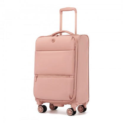 KSN2593 - 20 inch Women's Lightweight Softshell Suitcase with Spinner Wheels and Spacious Compartments - Pink