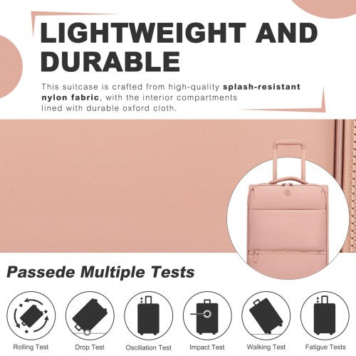 KSN2593 - 20 inch Women's Lightweight Softshell Suitcase with Spinner Wheels and Spacious Compartments - Pink