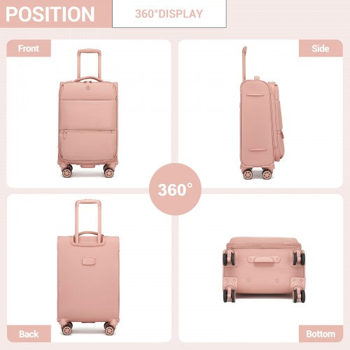 KSN2593 - 20 inch Women's Lightweight Softshell Suitcase with Spinner Wheels and Spacious Compartments - Pink
