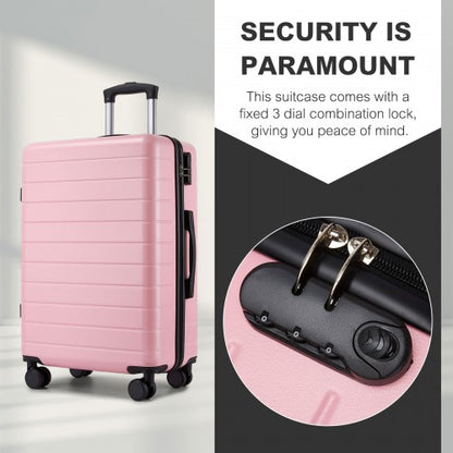 Soft pink carry-on with 3-dial combination lock and security panel for organized packing