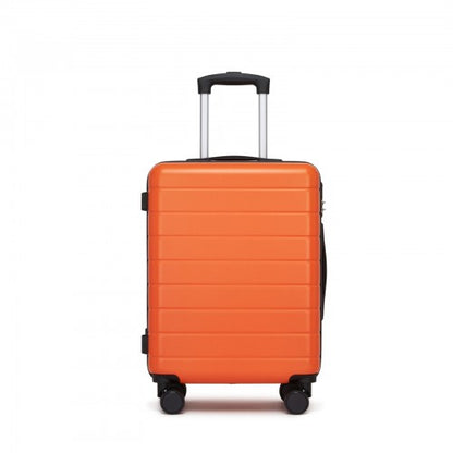 Vibrant orange 20-inch hard-shell carry-on with glossy finish and extended telescopic handle