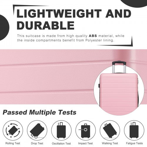 Soft pink 20 inch hard shell suitcase with smooth ribbed finish and extended telescopic handle