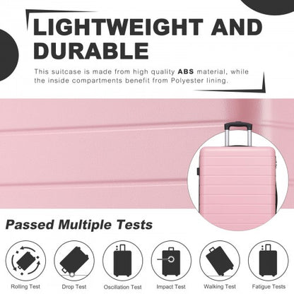Soft pink 20 inch hard shell suitcase with smooth ribbed finish and extended telescopic handle