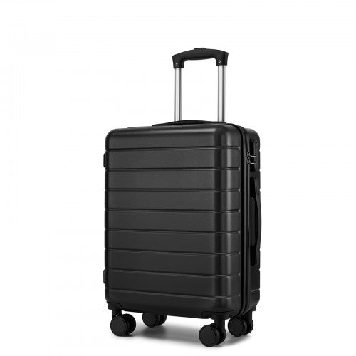 Matte black 20-inch suitcase with horizontal ribbed texture and wheels