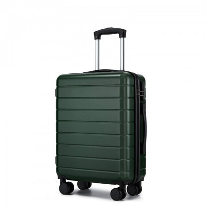 Dark green 20 inch hard shell carry-on luggage with ribbed ABS exterior and 360 spinner wheels