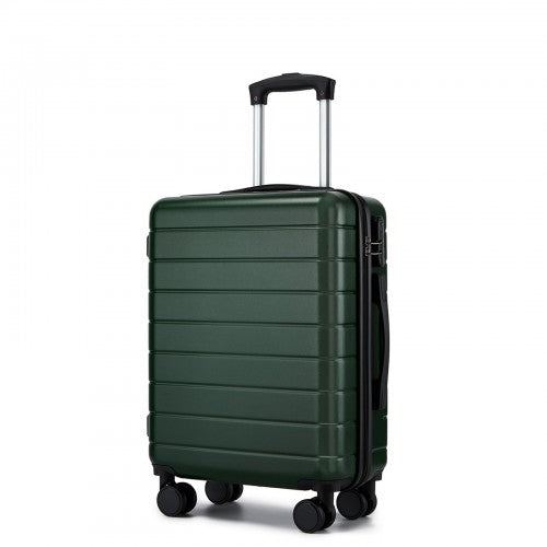 Dark green 20 inch hard shell carry-on luggage with ribbed ABS exterior and 360 spinner wheels