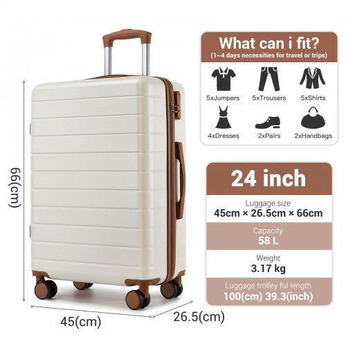 KSN2691 24-inch cream and brown suitcase – detail view 24
