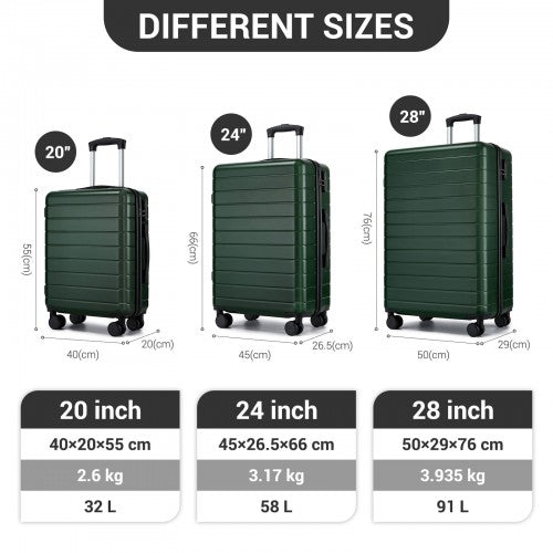 KSN2691 20/24/28-inch green and black luggage set – set view