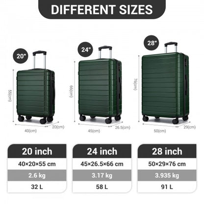 KSN2691 20/24/28-inch green and black luggage set – set view