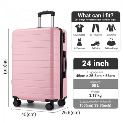 KSN2691 - 24" Checked Luggage, Durable ABS Hard Shell Suitcase with 360 Silent Spinner Wheels & Secure Combination Lock