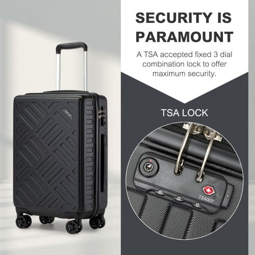 KSS2495 - Supercase 3-Piece Sleek Geometric Pattern Hard Shell ABS+PC Suitcase Set with TSA Lock For Effortless Travel - Black