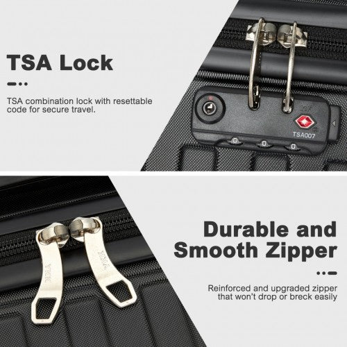 KSS2495 - Supercase 3-Piece Sleek Geometric Pattern Hard Shell ABS+PC Suitcase Set with TSA Lock For Effortless Travel - Black