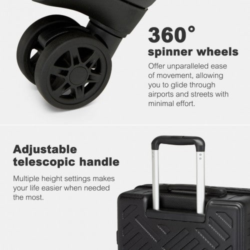 KSS2495 - Supercase 3-Piece Sleek Geometric Pattern Hard Shell ABS+PC Suitcase Set with TSA Lock For Effortless Travel - Black