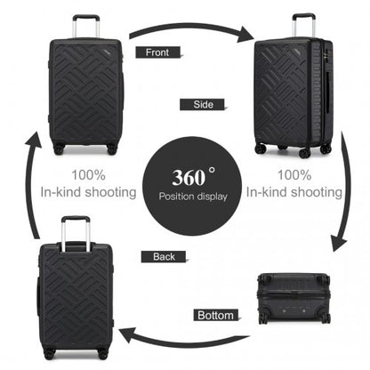 KSS2495 - Supercase 3-Piece Sleek Geometric Pattern Hard Shell ABS+PC Suitcase Set with TSA Lock For Effortless Travel - Black
