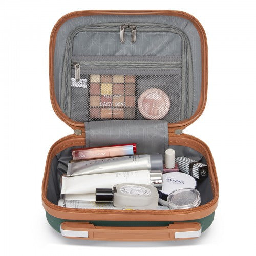 K1871-1L - Kono 12 Inch Lightweight Hard Shell ABS Vanity Case - Green And Brown