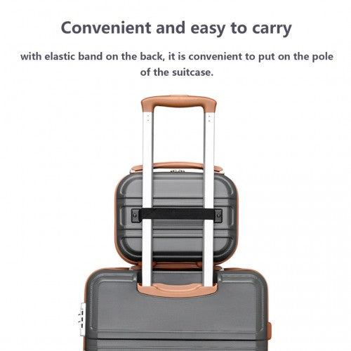 K1871-1L - Kono 12 Inch Lightweight Hard Shell ABS Vanity Case - Grey And Brown