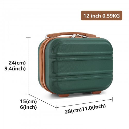 K1871-1L - Kono 12 Inch Lightweight Hard Shell ABS Vanity Case - Green And Brown