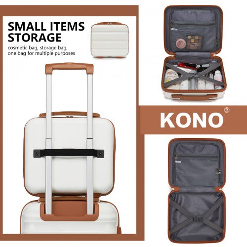 KSK2492 - Kono 12-Inch PP Hardshell Lightweight Vanity Case for Travel & Daily Use - Cream and Brown