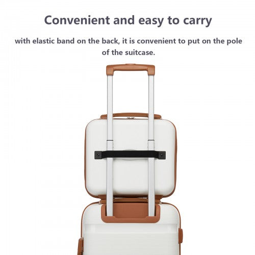 KSK2492 - Kono 12-Inch PP Hardshell Lightweight Vanity Case for Travel & Daily Use - Cream and Brown