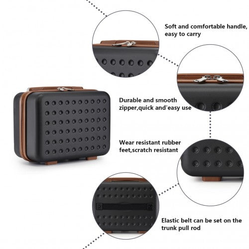 KSK2486 - Kono Stylish ABS+PC 13 Inch Polka Dot Hard Shell Vanity Case - Black And Brown