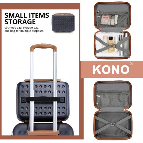KSK2486 - Kono Stylish ABS+PC 13 Inch Polka Dot Hard Shell Vanity Case - Navy And Brown