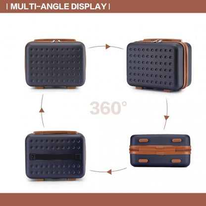 KSK2486 - Kono Stylish ABS+PC 13 Inch Polka Dot Hard Shell Vanity Case - Navy And Brown