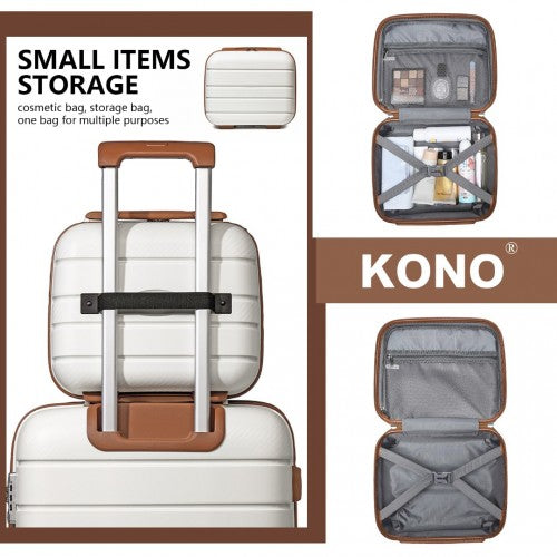 K2091L - Kono 14 Inch Multi Texture Hard Shell PP Vanity Case - Classic Collection - Cream