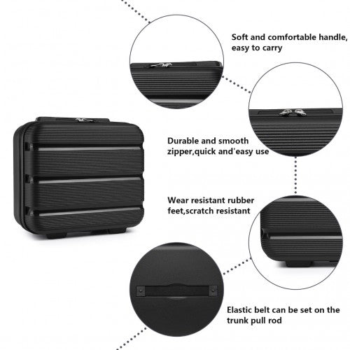 K2092L - Kono 14 Inch Bright Hard Shell PP Vanity Case - Black