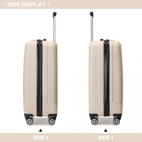 K1773-1L - Kono 19 Inch Cabin Size ABS+PC Hard Shell Luggage with Vertical Stripes - Ideal for Carry-On - Beige