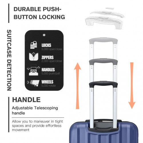 K1773-1L - Kono 19 Inch Cabin Size ABS+PC Hard Shell Luggage with Vertical Stripes - Ideal for Carry-On - Navy