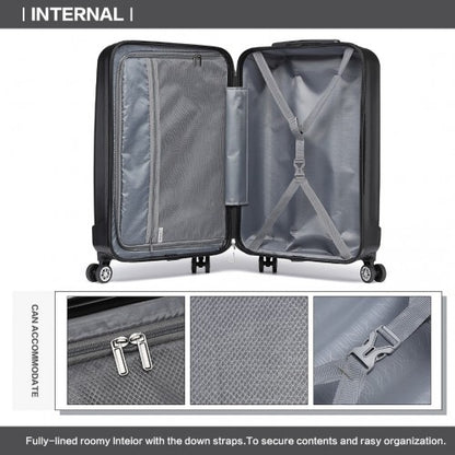 K1773-1L - Kono 19 Inch Cabin Size ABS+PC Hard Shell Luggage with Vertical Stripes - Ideal for Carry-On - Black