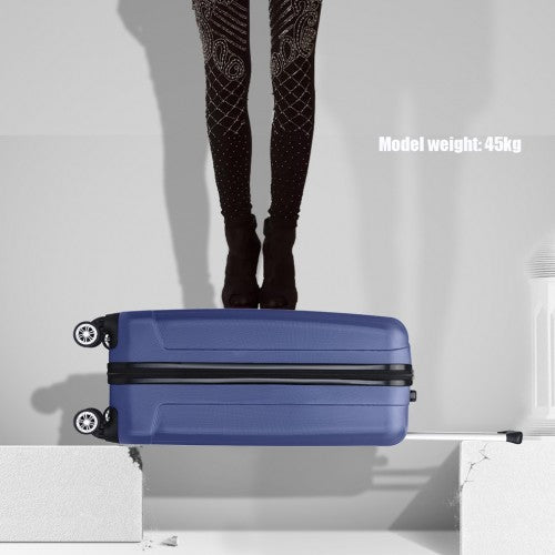 K1773-1L - Kono 19 Inch Cabin Size ABS+PC Hard Shell Luggage with Vertical Stripes - Ideal for Carry-On - Navy