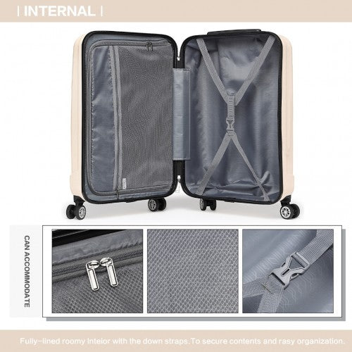 K1773-1L - Kono 19 Inch Cabin Size ABS+PC Hard Shell Luggage with Vertical Stripes - Ideal for Carry-On - Beige