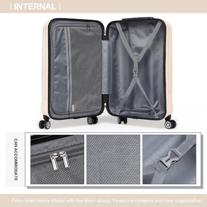 K1773-1L - Kono 19 Inch Cabin Size ABS+PC Hard Shell Luggage with Vertical Stripes - Ideal for Carry-On - Beige