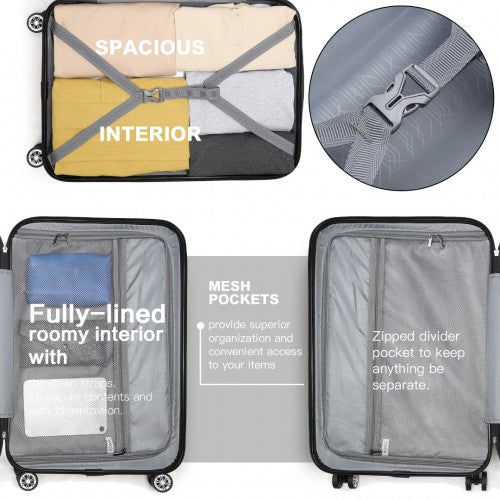 K1773-1L - Kono 19 Inch Cabin Size ABS+PC Hard Shell Luggage with Vertical Stripes - Ideal for Carry-On - Navy