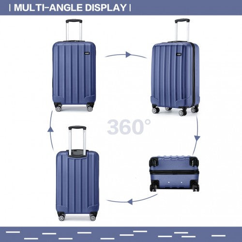 K1773-1L - Kono 19 Inch Cabin Size ABS+PC Hard Shell Luggage with Vertical Stripes - Ideal for Carry-On - Navy
